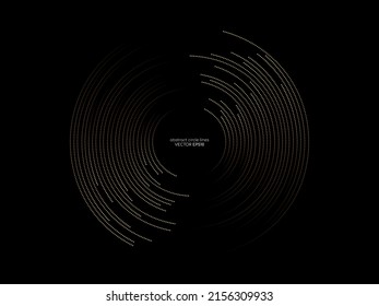 Abstract circle dots line pattern spin gold light isolated on black background in the concept of music, technology, digital