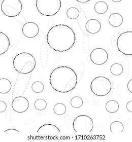 Abstract circle dotted line seamless pattern background sketch engraving vector illustration. T-shirt apparel print design. Scratch board imitation. Black and white hand drawn image.