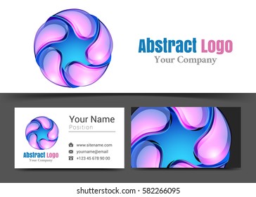 Abstract Circle Drops Corporate Logo and Business Card Sign Template. Creative Design with Colorful Logotype Visual Identity Composition Made of Multicolored Element. Vector Illustration.