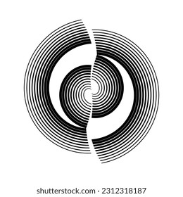 abstract circle dual background, black and white halftone lines geometric dynamic pattern, vector modern design sign, symbol, logo, emblem, icon