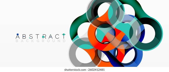 Abstract circle element composition with overlapping circular and tubular shapes featuring smooth gradients, transparency effects, and dynamic layering
