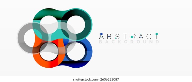 Abstract circle element composition with overlapping circular and tubular shapes featuring smooth gradients, transparency effects, and dynamic layering