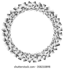 Abstract circle element with random rhombs, squares. Abstract monochrome, grayscale vector