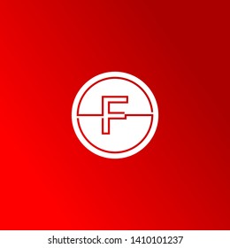 abstract circle F logo letters in modern line shape with red background design concept