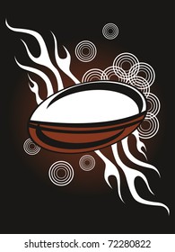 abstrakter Kreis, glänzender Hintergrund mit isoliertem Rugby-Ball