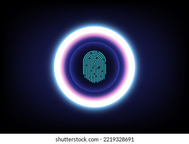 Abstract Circle With Finger Print Scanning Technology Background For Cyber Security, Biometrics Authentication And Identity Concept.