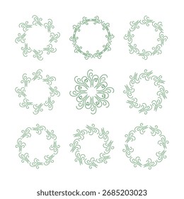 Abstrato círculo floral quadro de linha definir arte decoração isolado plano design vetor ilustração no fundo branco.
