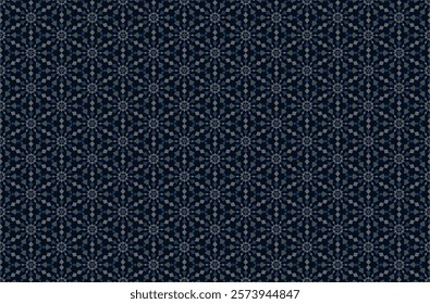 Abstract circle floral-like seamless pattern with rhombus, kite in blue n gray on dark blue background. Vector design for masculine male shirt lady dress cloth textile cover all over print