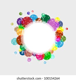 Abstract  circle frame with colored circles and small white stars for different uses
