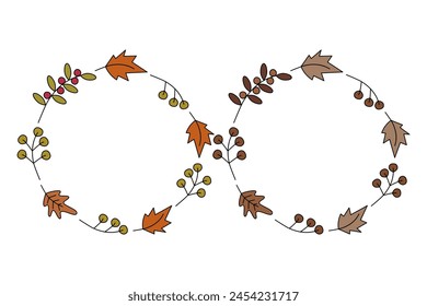 Abstract circle frames of autumn leaves and twigs berry Copy space Autumn greeting cards template
