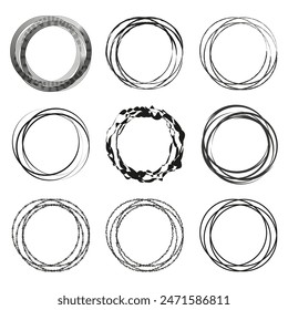 Abstract circle frames. Hand-drawn style. Vector illustration. Black and white.