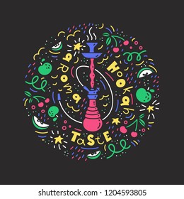 Abstract circle with fruit and hookah for bar menu and packaging design for tobacco products
