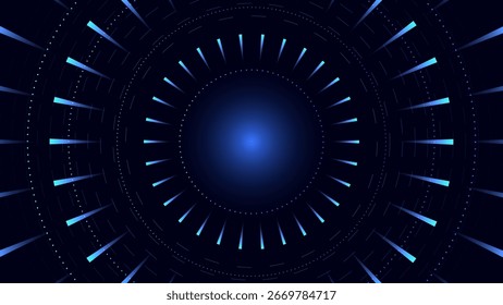 Fundo futurista de círculo abstrato com curva de neon gradiente. Zoom e movimento rápido no ciberespaço para máquina de tempo de alta tecnologia em inovação de ficção científica, quadro de espaço de cópia de título. Tecnologia digital de ciber-big data.