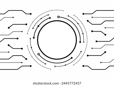 abstract circle futuristic circuit technology board black and white background vector illustration.