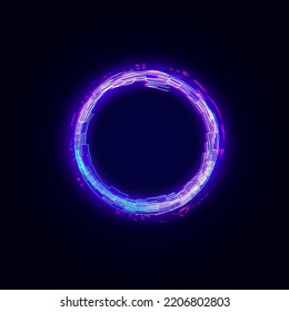 Abstract circle futuristic glitch frame. Colorful light effect.