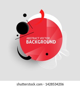 Abstract circle geometric pattern. Red, white and black round shapes, dots, straight and dynamic lines isolated on white background. Vector template for banners and posters modern design