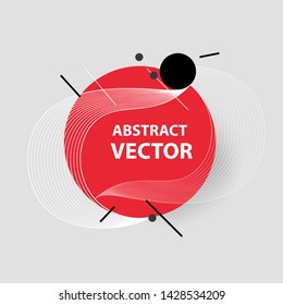 Abstract circle geometric pattern. Red and black round shapes, dots, straight and free lines isolated on white background. Vector template for banners and posters modern design