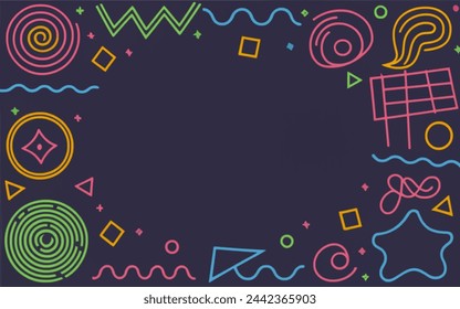 Abstraktes Kreis-geometrisches Muster im trendigen Doodle-Stil auf lila Hintergrund.