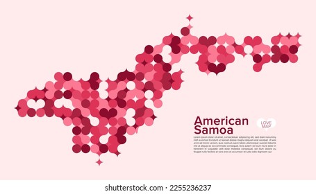 Abstract Circle Geometric Vector of American Samoa Map with Flat Bauhaus Style Pattern in Pink Colour Valentine Theme.