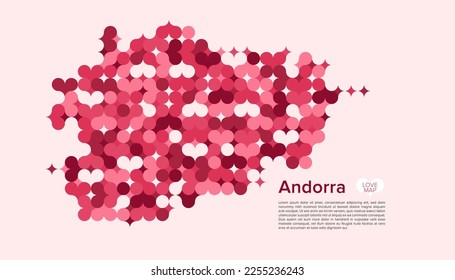 Resumen Vector Geométrico Círculo de Andorra Mapa con Patrón de Estilo Bauhaus Plano en Color Rosa Tema de San Valentín.