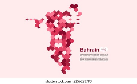Abstract Circle Geometric Vector of Bahrain Map with Flat Bauhaus Style Pattern in Pink Colour Valentine Theme.