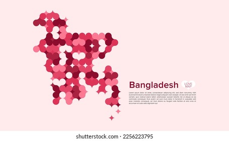 Abstract Circle Geometric Vector of Bangladesh Map with Flat Bauhaus Style Pattern in Pink Colour Valentine Theme.