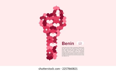 Abstract Circle Geometric Vector of Benin Map with Flat Bauhaus Style Pattern in Pink Colour Valentine Theme.