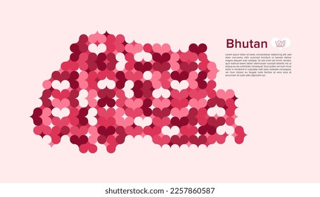Abstract Circle Geometric Vector of Bhutan Map with Flat Bauhaus Style Pattern in Pink Colour Valentine Theme.