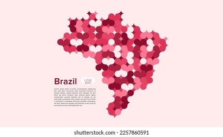 Abstract Circle Geometric Vector of Brazil Map with Flat Bauhaus Style Pattern in Pink Colour Valentine Theme.