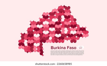 Abstract Circle Geometric Vector of Burkina Faso Map with Flat Bauhaus Style Pattern in Pink Colour Valentine Theme.