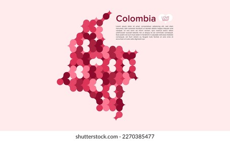 Abstract Circle Geometric Vector of Colombia Map with Flat Bauhaus Style Pattern in Pink Colour Valentine Theme.