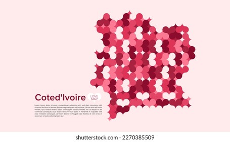 Abstract Circle Geometric Vector of Coted'Ivoire Map with Flat Bauhaus Style Pattern in Pink Colour Valentine Theme.