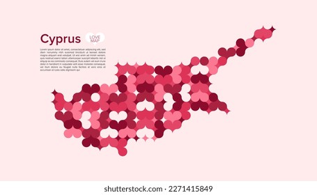 Abstract Circle Geometric Vector of Cyprus Map with Flat Bauhaus Style Pattern in Pink Colour Valentine Theme.