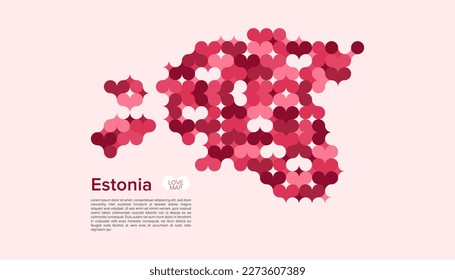 Abstract Circle Geometric Vector of Estonia Map with Flat Bauhaus Style Pattern in Pink Colour Valentine Theme.