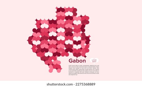 Abstract Circle Geometric Vector of Gabon Map with Flat Bauhaus Style Pattern in Pink Colour Valentine Theme.