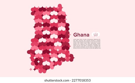 Resumen Vector Geométrico Círculo del Mapa de Ghana con Patrón de Estilo Bauhaus Plano en Color Rosa Tema de San Valentín.