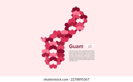 Abstrakter, geometrischer Vektorgrafik von Guam Map mit flachem Bauhaus Stil Muster in rosafarbenem Farbvalentiner Thema.
