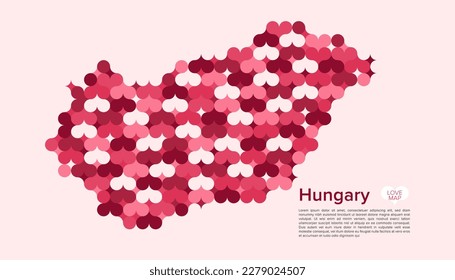 Abstract Circle Geometric Vector of Hungary Map with Flat Bauhaus Style Pattern in Pink Colour Valentine Theme.