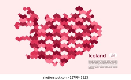 Resumen Vector Geométrico Círculo de Islandia Mapa con Patrón de Estilo Bauhaus Plano en Color Rosa Tema de San Valentín.