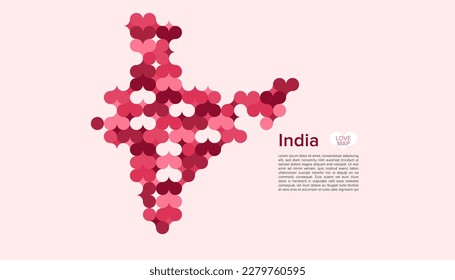 Abstract Circle Geometric Vector of India Map with Flat Bauhaus Style Pattern in Pink Colour Valentine Theme.