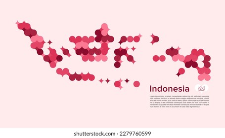 Abstract Circle Geometric Vector of Indonesia Map with Flat Bauhaus Style Pattern in Pink Colour Valentine Theme.