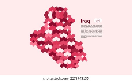 Abstract Circle Geometric Vector of Iraq Map with Flat Bauhaus Style Pattern in Pink Colour Valentine Theme.