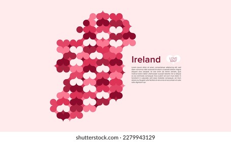 Abstract Circle Geometric Vector of Ireland Map with Flat Bauhaus Style Pattern in Pink Colour Valentine Theme.