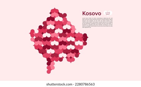 Abstract Circle Geometric Vector of Kosovo Map with Flat Bauhaus Style Pattern in Pink Colour Valentine Theme.