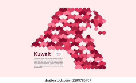 Abstract Circle Geometric Vector of Kuwait Map with Flat Bauhaus Style Pattern in Pink Colour Valentine Theme.