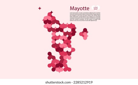 Abstract Circle Geometric Vector of Mayotte Map with Flat Bauhaus Style Pattern in Pink Colour Valentine Theme.