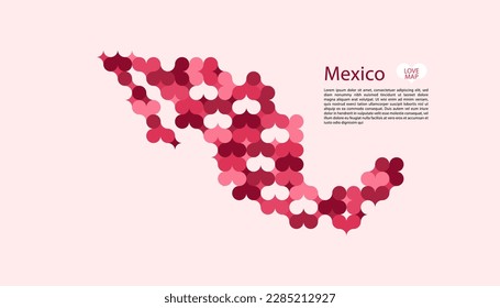 Abstract Circle Geometric Vector of Mexico Map with Flat Bauhaus Style Pattern in Pink Colour Valentine Theme.