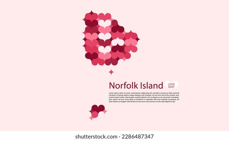 Abstract Circle Geometric Vector of Norfolk Island Map with Flat Bauhaus Style Pattern in Pink Colour Valentine Theme.