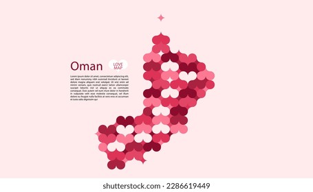 Abstract Circle Geometric Vector of Oman Map with Flat Bauhaus Style Pattern in Pink Colour Valentine Theme.