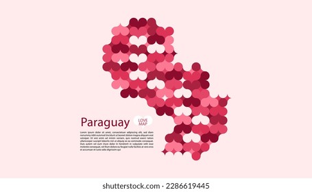 Abstract Circle Geometric Vector of Paraguay Map with Flat Bauhaus Style Pattern in Pink Colour Valentine Theme.